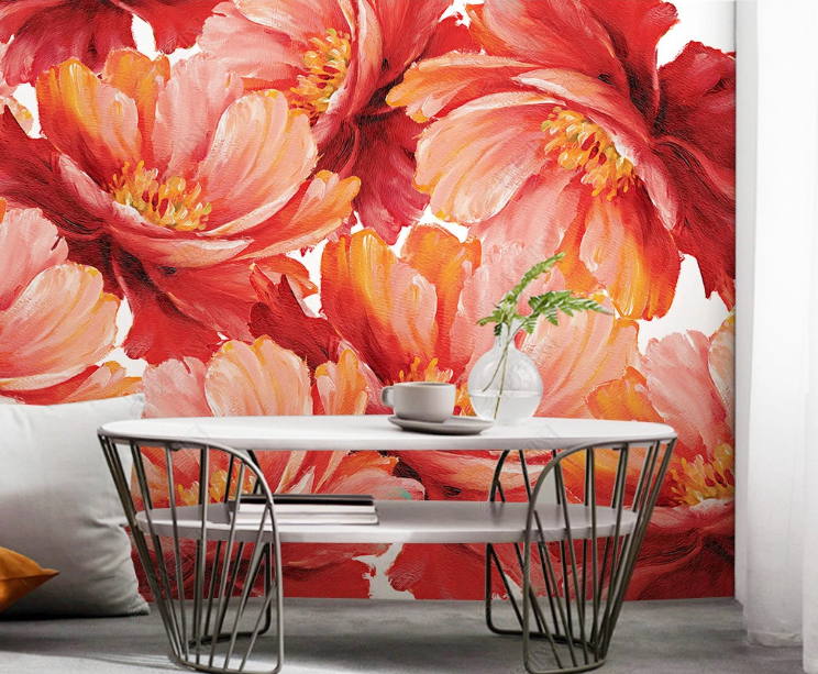 3D Watercolour Floral Red Wall Mural Wallpaper YXL 1050- Jess Art Decoration