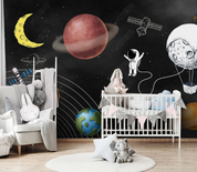 3D Cartoon Spaceman The Earth Space Station Moon Wall Mural Wallpaper YXL 1058- Jess Art Decoration