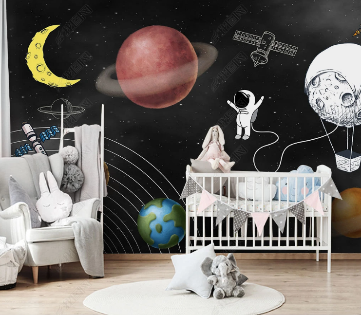 3D Cartoon Spaceman The Earth Space Station Moon Wall Mural Wallpaper YXL 1058- Jess Art Decoration