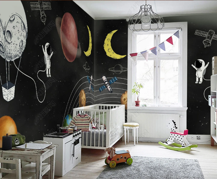 3D Cartoon Spaceman The Earth Space Station Moon Wall Mural Wallpaper YXL 1058- Jess Art Decoration