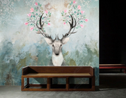 3D Retro Oil painting Elk Floral Wall Mural Wallpaper YXL 1068- Jess Art Decoration