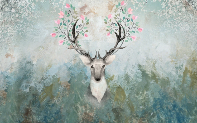 3D Retro Oil painting Elk Floral Wall Mural Wallpaper YXL 1068- Jess Art Decoration