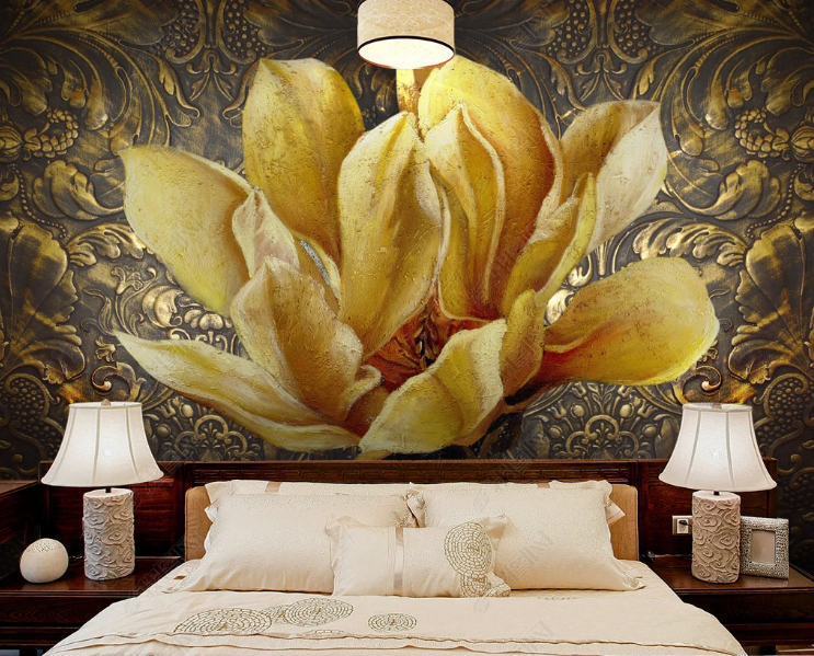 3D Oil painting Golden Relief Floral Wall Mural Wallpaper YXL 1070- Jess Art Decoration