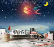 3D Sky Fish Moon Star Night Wall Mural Wallpaper YXL 1074- Jess Art Decoration