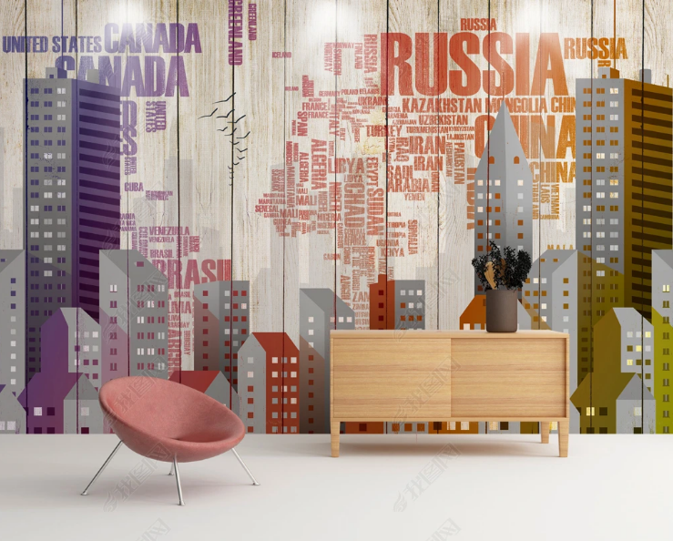 3D Urban Architecture Letter Plank Wall Mural Wallpaper YXL 1082- Jess Art Decoration