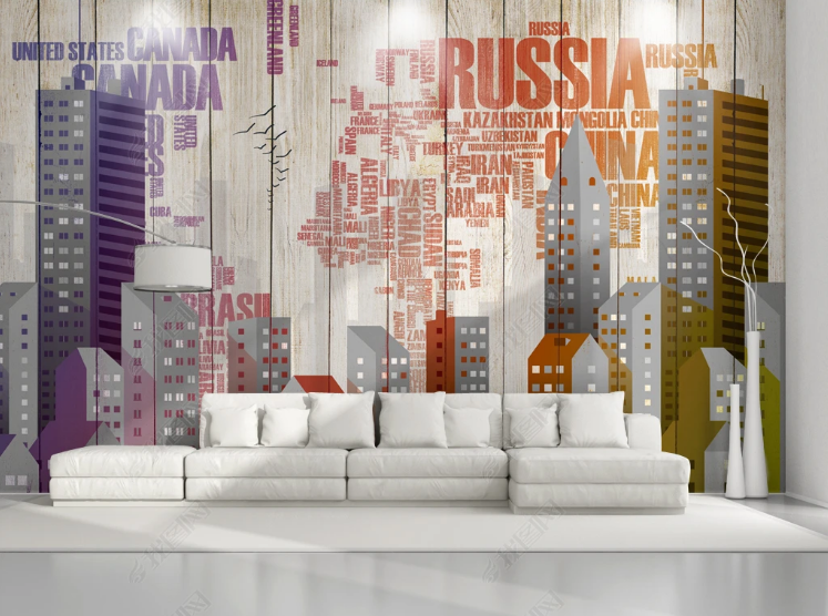 3D Urban Architecture Letter Plank Wall Mural Wallpaper YXL 1082- Jess Art Decoration