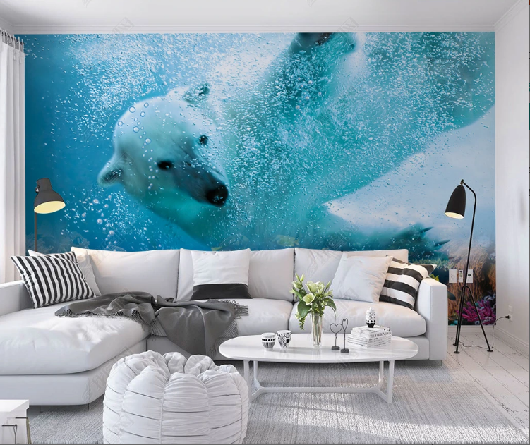 3D Animal Sea World Polar Bear Fish Wall Mural Wallpaper YXL 1083- Jess Art Decoration