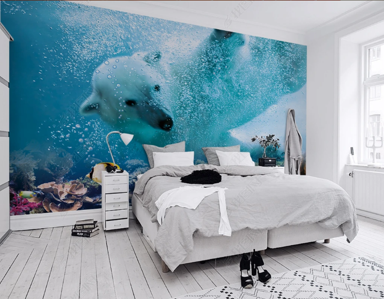 3D Animal Sea World Polar Bear Fish Wall Mural Wallpaper YXL 1083- Jess Art Decoration
