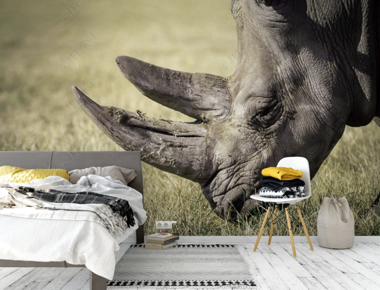 3D Animal Rhinoceros Wall Mural Wallpaper YXL 1085- Jess Art Decoration