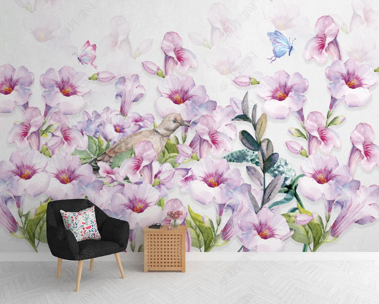 3D Flowers Butterfly Greenery Wall Mural Wallpaper YXL 1094- Jess Art Decoration