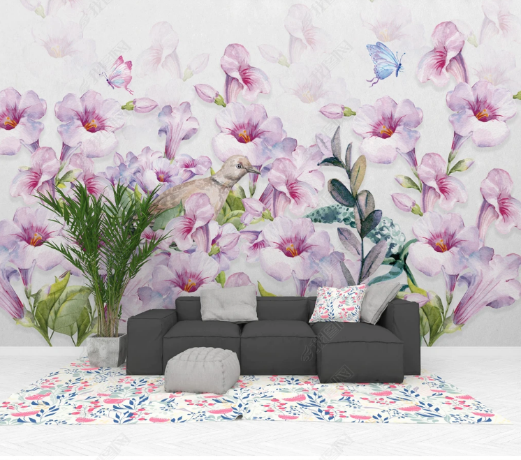 3D Flowers Butterfly Greenery Wall Mural Wallpaper YXL 1094- Jess Art Decoration
