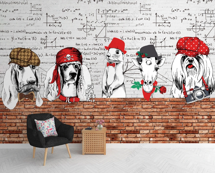 3D Animal Dog Brick Mathematical Formula Wall Mural Wallpaper YXL 1096- Jess Art Decoration