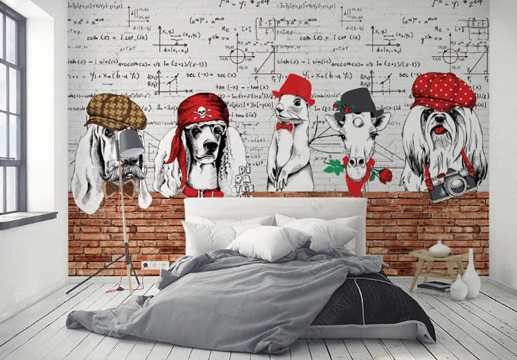 3D Animal Dog Brick Mathematical Formula Wall Mural Wallpaper YXL 1096- Jess Art Decoration