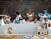 3D Animal Dog Brick Mathematical Formula Wall Mural Wallpaper YXL 1097- Jess Art Decoration