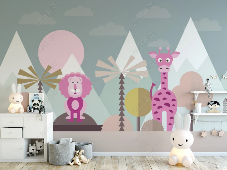 3D Cartoon Triangle Round Deer Lion Wall Mural Wallpaper YXL 1099- Jess Art Decoration