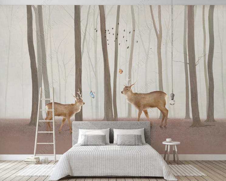 3D Animal Deer Trunk Butterfly Bird Wall Mural Wallpaper YXL 1101- Jess Art Decoration