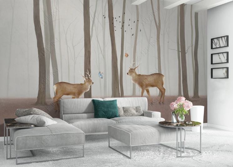 3D Animal Deer Trunk Butterfly Bird Wall Mural Wallpaper YXL 1101- Jess Art Decoration