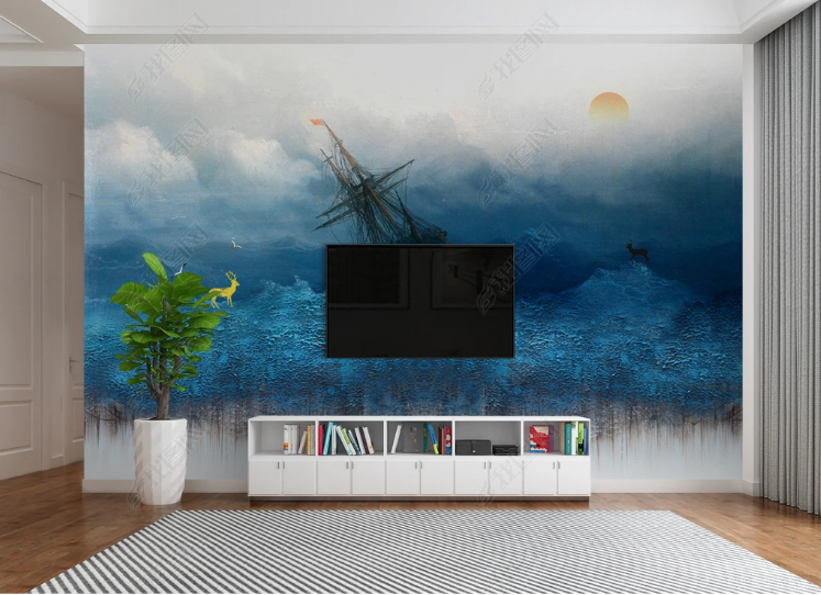 3D Oil painting Ocean Sailing Sun Wall Mural Wallpaper YXL 1103- Jess Art Decoration