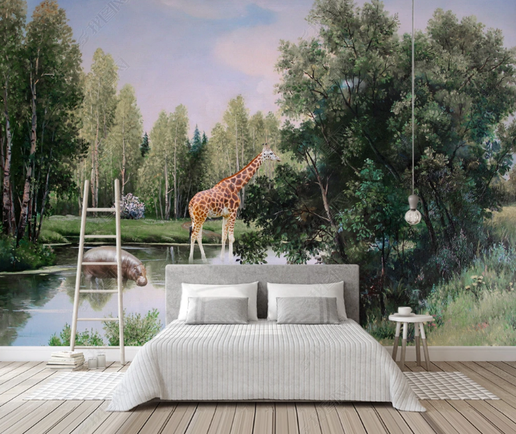 3D Animal Deer Forest Grassland Wall Mural Wallpaper YXL 1104- Jess Art Decoration