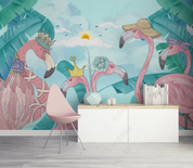 3D Animal Flamingo Sun Leaf Wall Mural Wallpaper YXL 1106- Jess Art Decoration