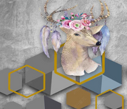 3D Animal Elk Rhombus Parallelogram Floral Wall Mural Wallpaper YXL 1111- Jess Art Decoration