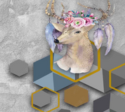 3D Animal Elk Rhombus Parallelogram Floral Wall Mural Wallpaper YXL 1111- Jess Art Decoration