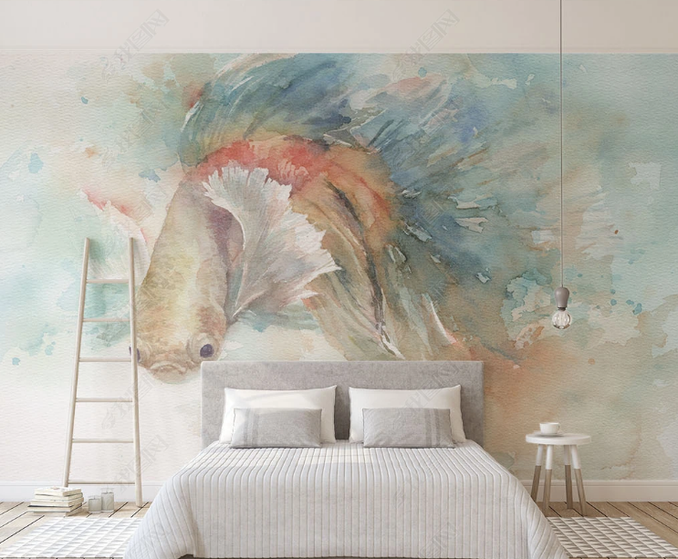 3D Freehand Sketching Fish Wall Mural Wallpaper YXL 1112- Jess Art Decoration