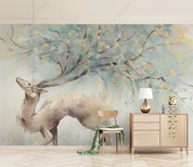 3D Animal Elk Tree Wall Mural Wallpaper YXL 1117- Jess Art Decoration