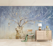 3D Animal Elk Tree Light Wall Mural Wallpaper YXL 1118- Jess Art Decoration