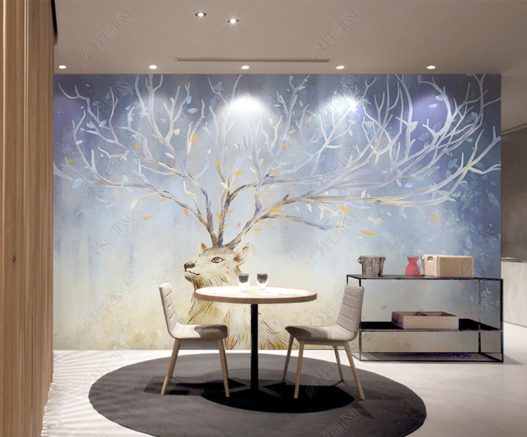 3D Animal Elk Tree Light Wall Mural Wallpaper YXL 1118- Jess Art Decoration
