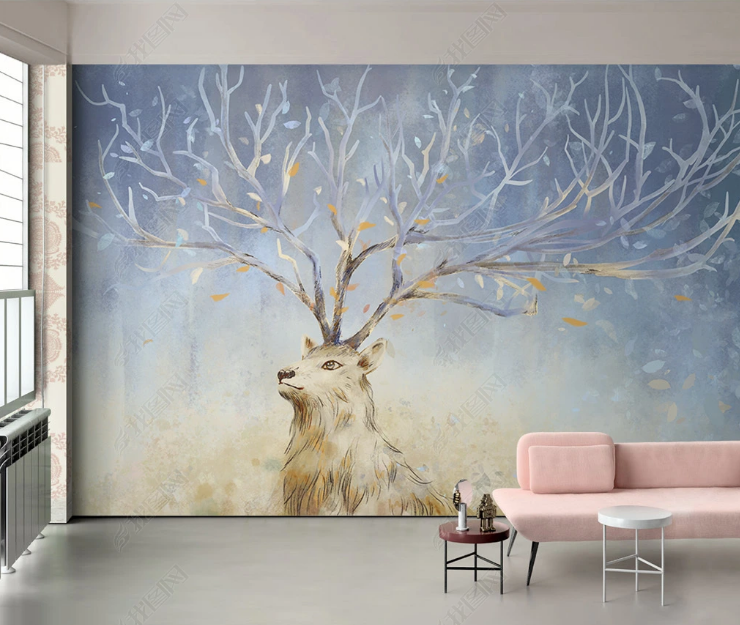 3D Animal Elk Tree Light Wall Mural Wallpaper YXL 1118- Jess Art Decoration