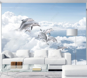 3D Animal Dolphin Cloud Sky Wall Mural Wallpaper YXL 1143- Jess Art Decoration