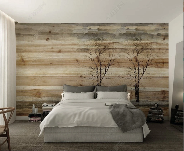 3D Plank Tree Line Wall Mural Wallpaper YXL 1147- Jess Art Decoration