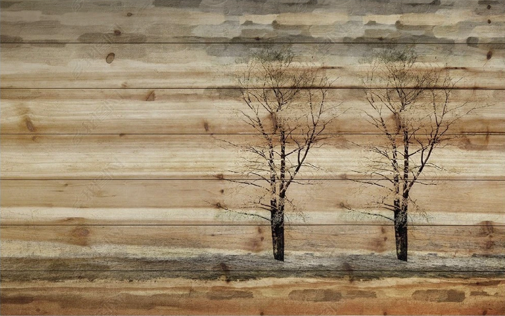 3D Plank Tree Line Wall Mural Wallpaper YXL 1147- Jess Art Decoration