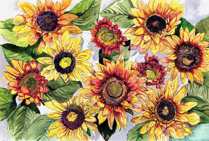 3D Oil painting Sunflower Greenery Wall Mural Wallpaper YXL 1148- Jess Art Decoration