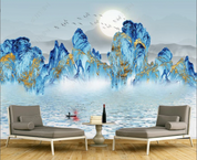 3D Ink And Wash Mountain Sun Blue Wall Mural Wallpaper YXL 1155- Jess Art Decoration