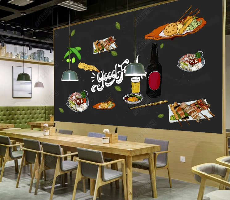 3D Freehand Sketching Fine Food Spirit Bottle Blackboard Wall Mural Wallpaper YXL 1163- Jess Art Decoration