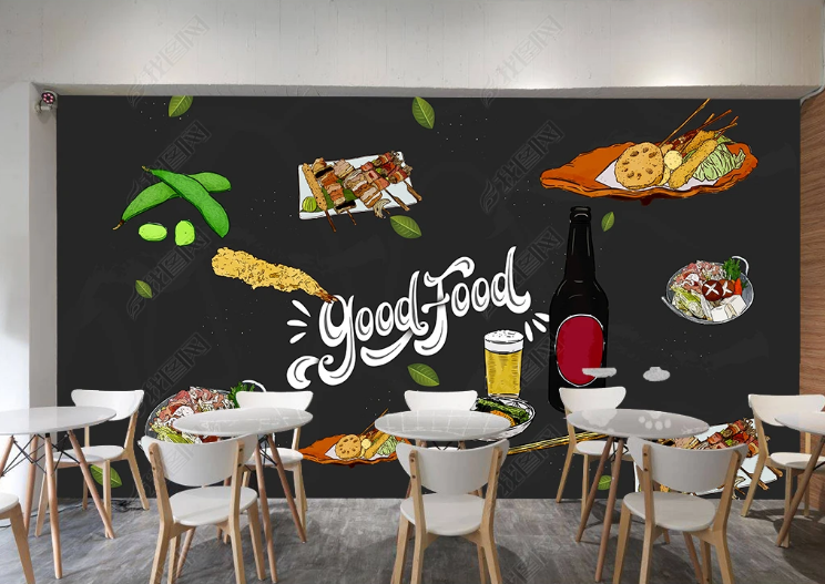 3D Freehand Sketching Fine Food Spirit Bottle Blackboard Wall Mural Wallpaper YXL 1163- Jess Art Decoration