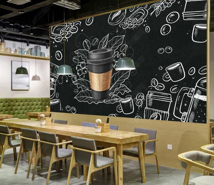 3D Freehand Sketching Coffee Leaf Blackboard Wall Mural Wallpaper YXL 1168- Jess Art Decoration