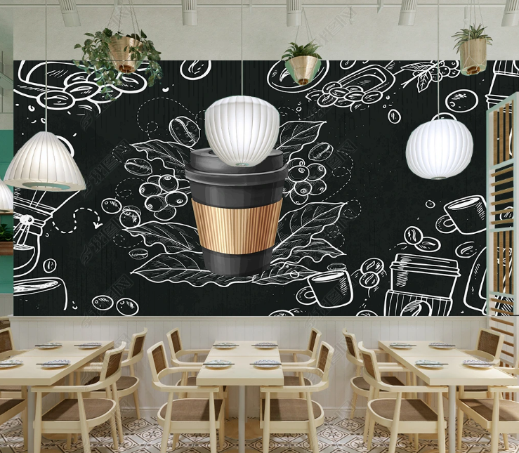 3D Freehand Sketching Coffee Leaf Blackboard Wall Mural Wallpaper YXL 1168- Jess Art Decoration