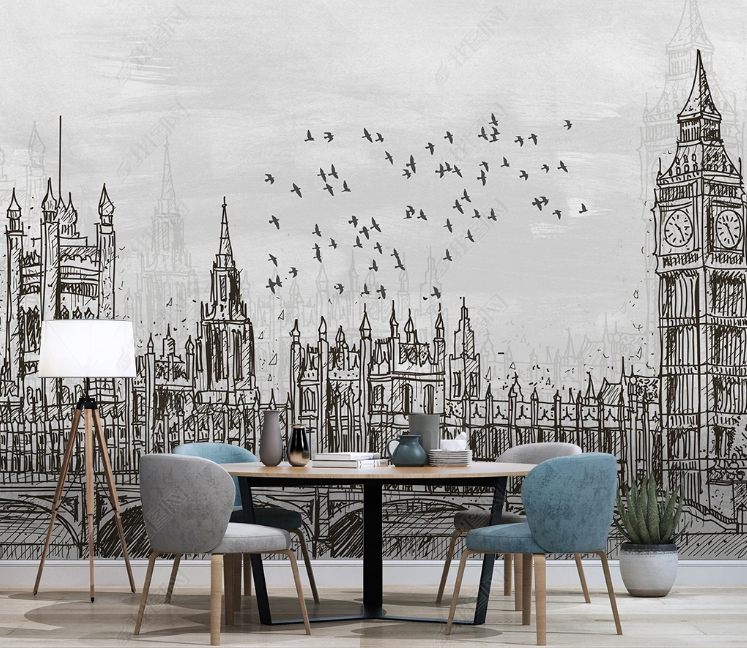 3D Scenic Area Architecture Bird Wall Mural Wallpaper YXL 1174