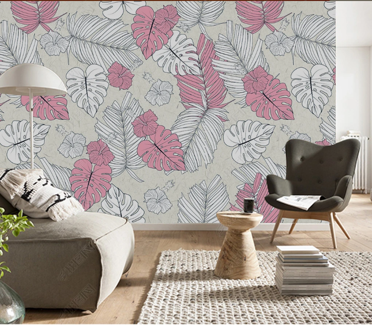 3D Freehand Sketching Leaf Floral Wall Mural Wallpaper YXL 1179
