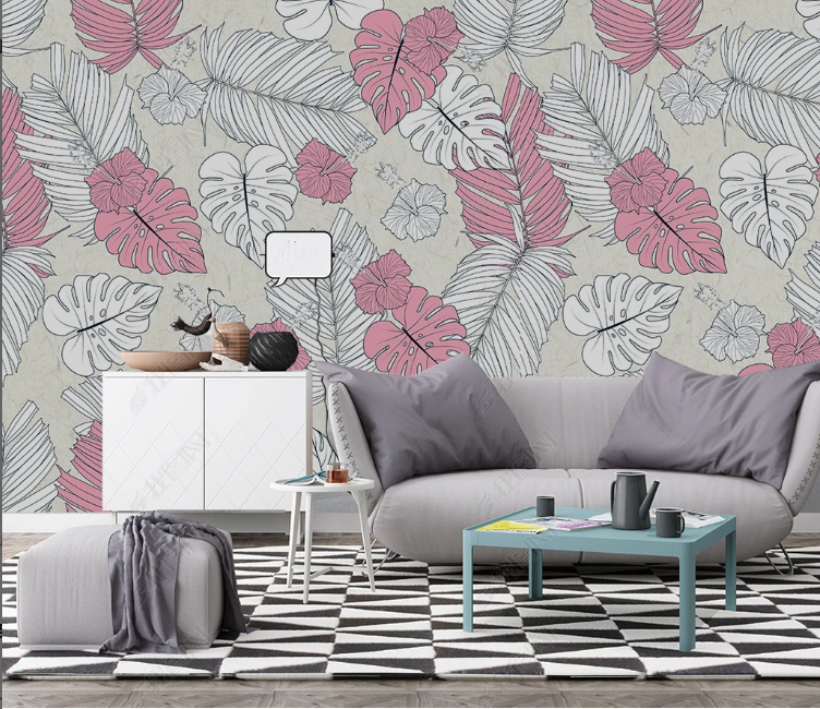 3D Freehand Sketching Leaf Floral Wall Mural Wallpaper YXL 1179