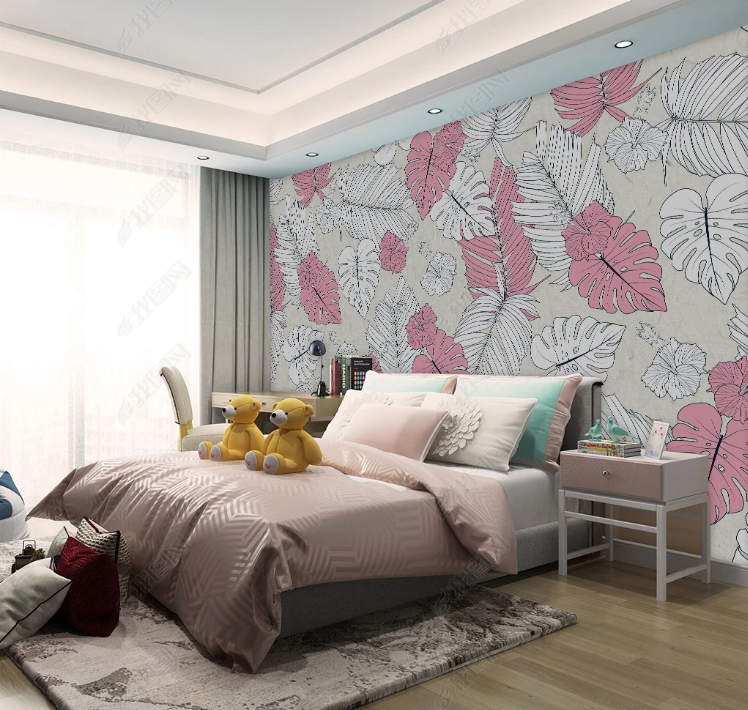 3D Freehand Sketching Leaf Floral Wall Mural Wallpaper YXL 1179