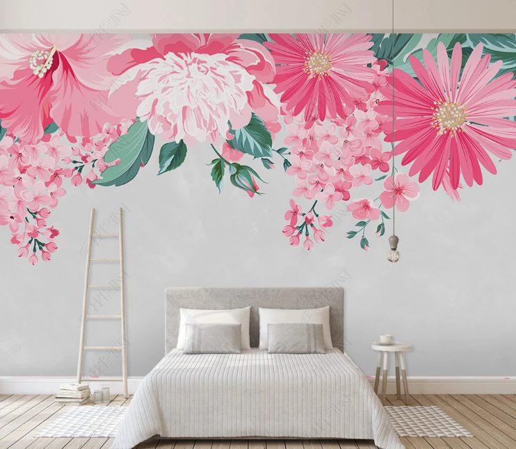 3D Floral Greenery Pink Wall Mural Wallpaper YXL 1185