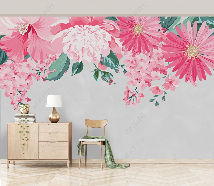 3D Floral Greenery Pink Wall Mural Wallpaper YXL 1185