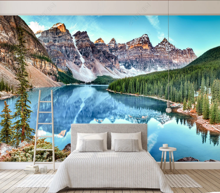 3D Snow Mountain Lake snow mountain lake landscape wall mural wallpaper for living room