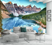 3D Snow Mountain Lake snow mountain lake landscape wall mural wallpaper for living room - view 2