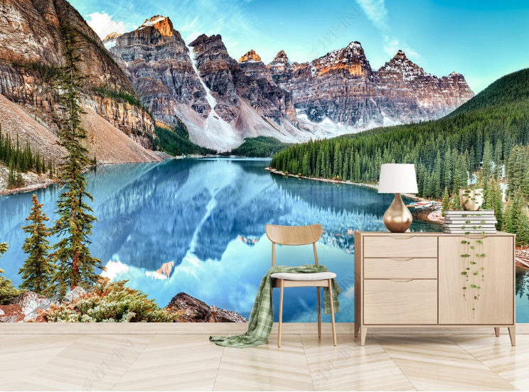 3D Snow Mountain Lake snow mountain lake landscape wall mural wallpaper for living room - view 3