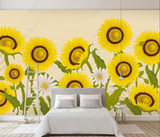 3D Floral Sunflower Apricot Greenery Wall Mural Wallpaper YXL 1206